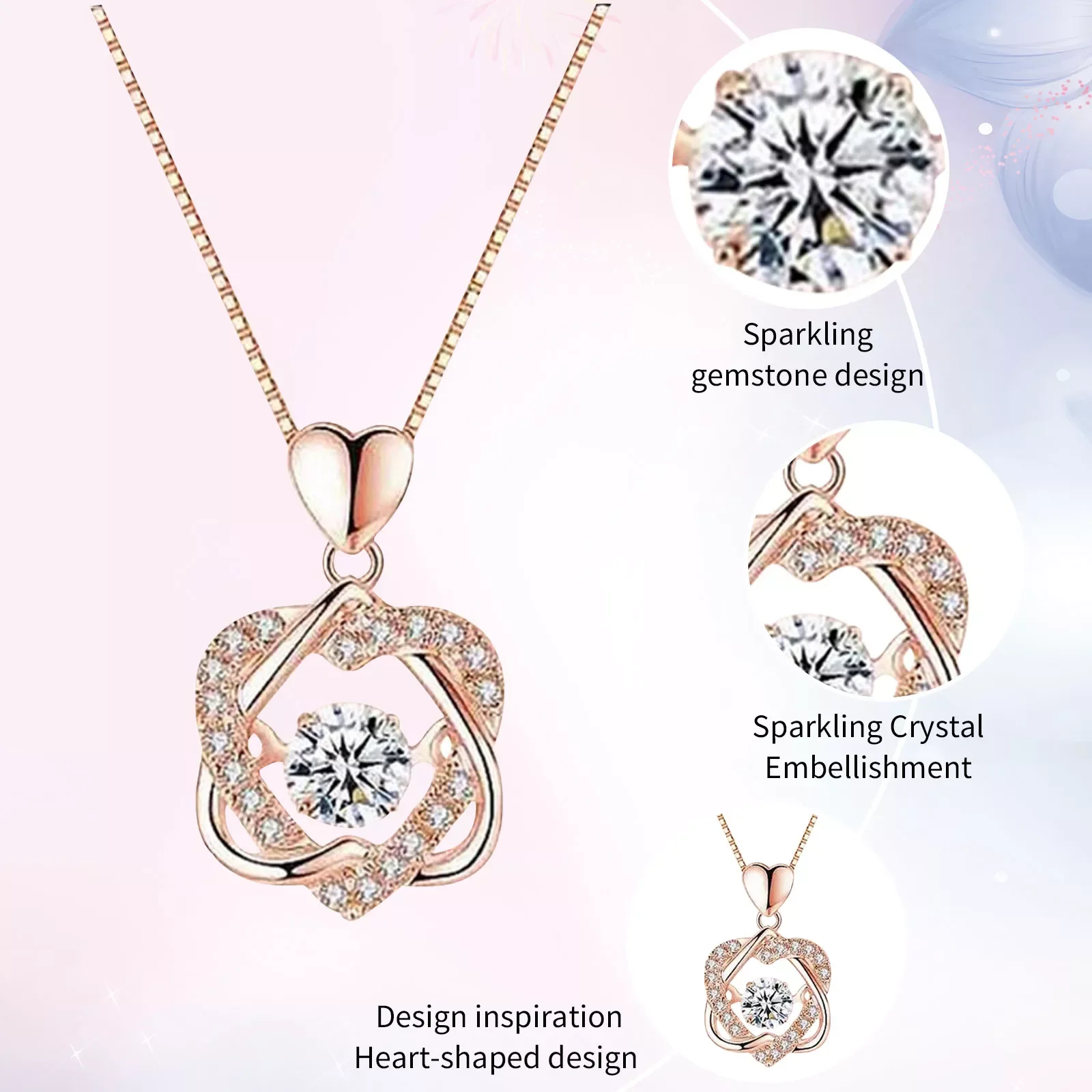 

Chain Diamond Heart Necklace Valentine's Day Birthday Anniversary Creativity Gift Women Rhinestone Pendant Clavicle Necklace