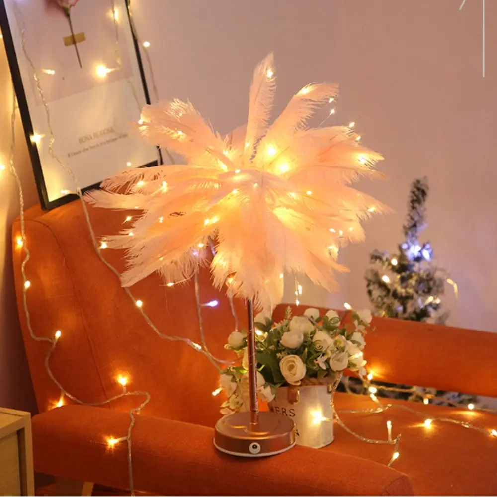 

LEDs USB/Battery Power DIY Warm Light Ornament Creative Bedroom Decor LED Night Light Feather Crafts Feather Table Lamp