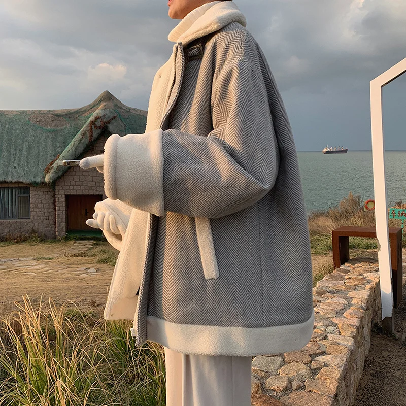 Winter Jacket Men Warm Fashion Retro Thickened Lamb Hair Jacket Men Streetwear Korean Loose Short Coat Mens Thick Jackets Coat