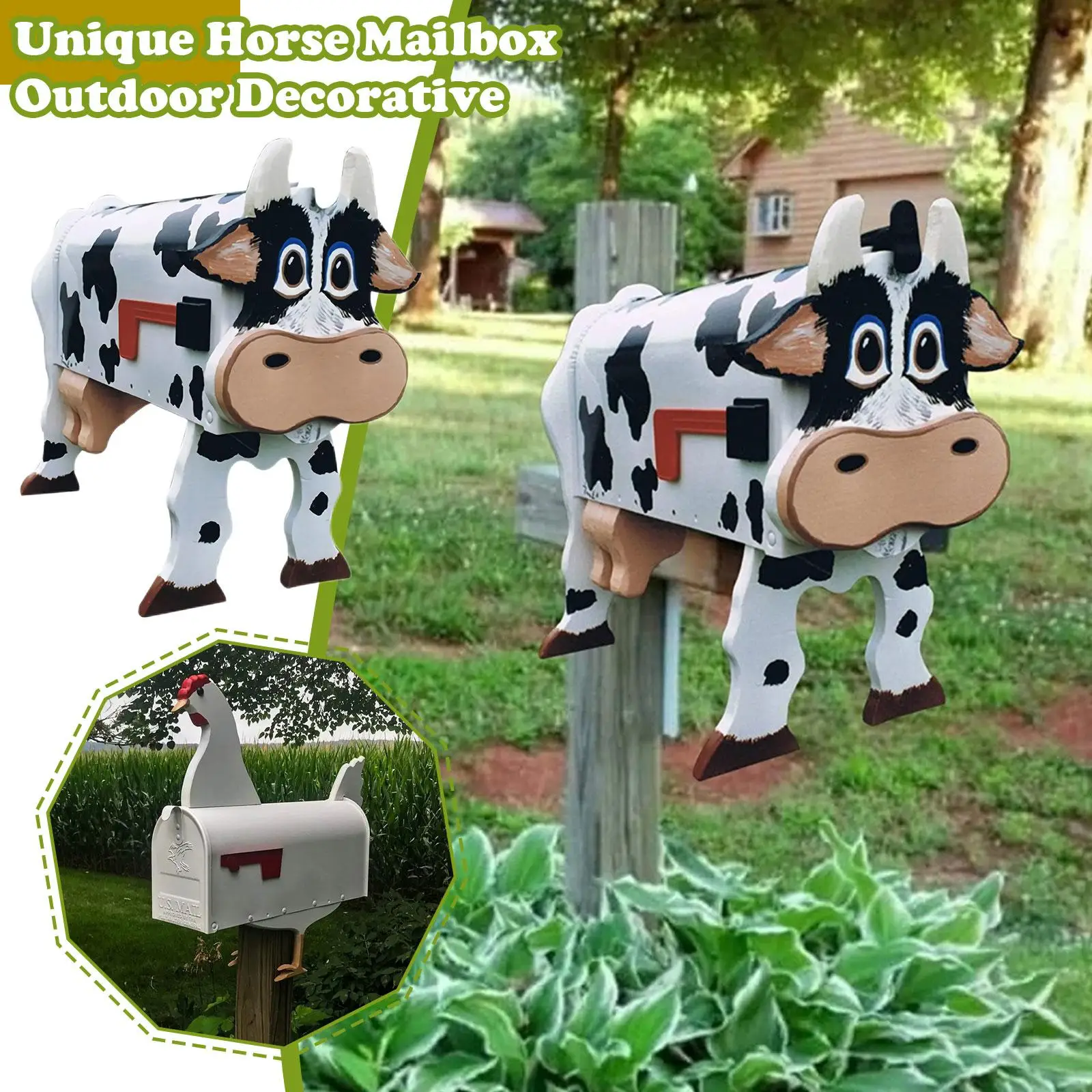 

Unique Chicken Cow Horse Mailbox Metal Wall Mounted Post Box Weatherproof Farm Animal Mailboxes Outside Garden Decoration Crafts