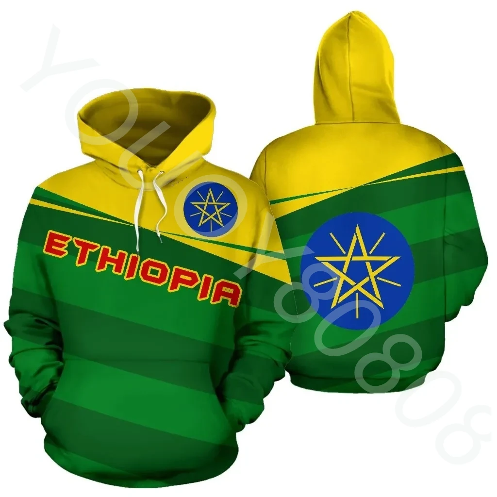 

African Region Men's New Clothing Sweater Print Casual Sports Ethiopian Flag Pullover Vivian Style Green Zip Hoodie Top