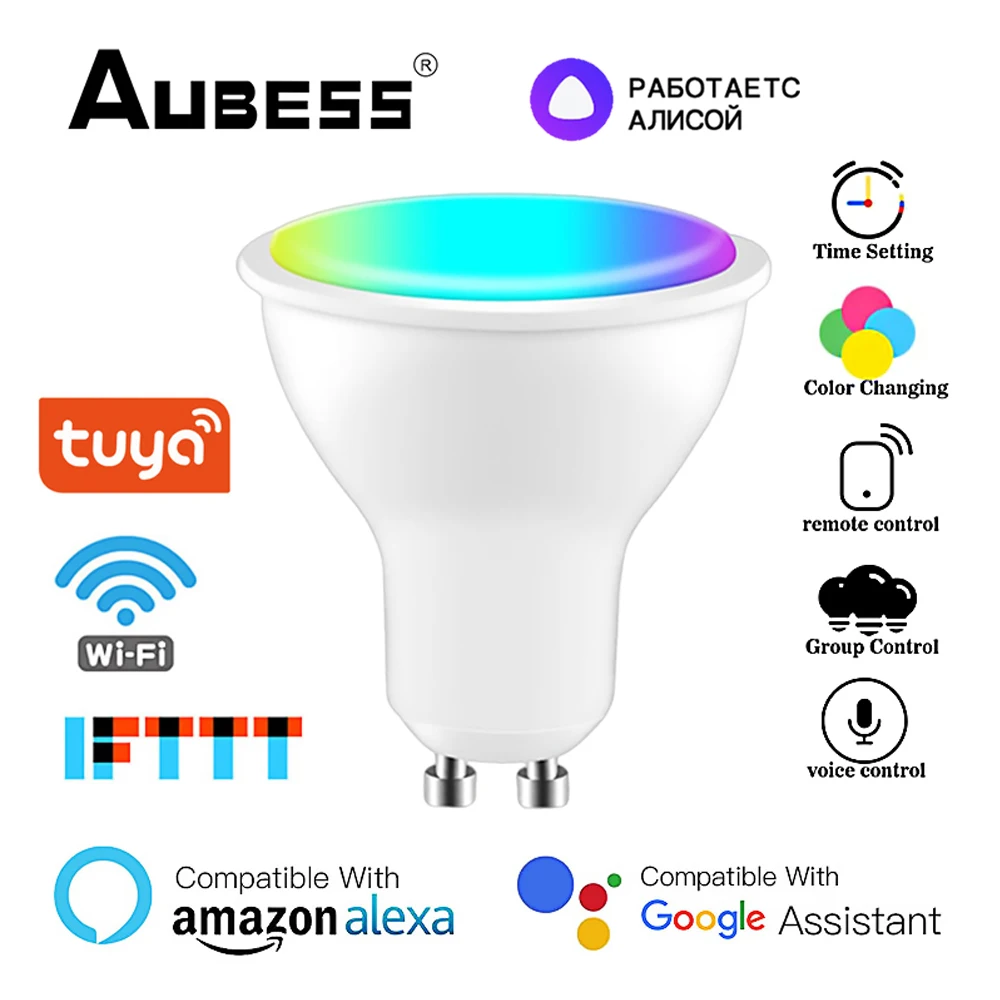 Умная светодиодная RGB лампа Tuya/Smart Life с Wi-Fi GU10 таймером и дистанционным голосовым
