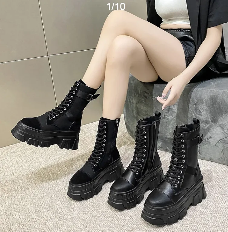 Модные осенне-зимние женские ботинки новый дизайн на платформе Goth Punk