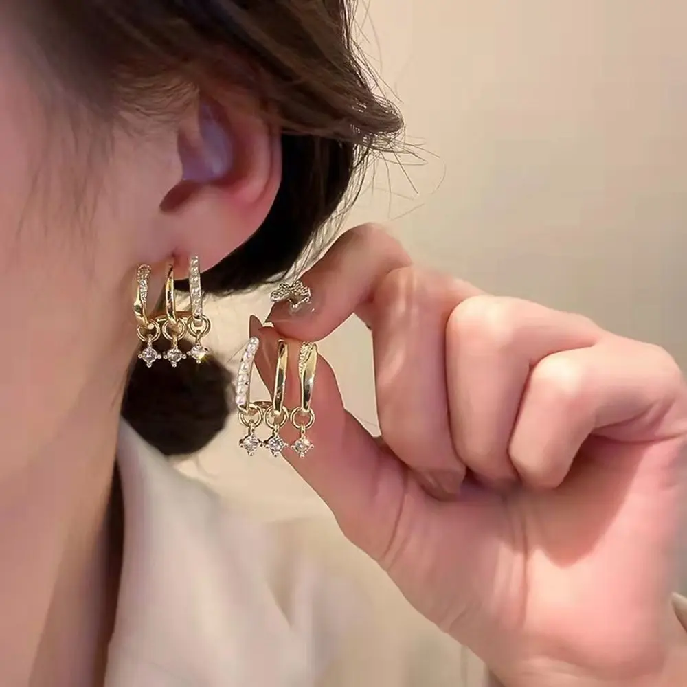 

Vintage Girl Accessories Women Jewellry Trendy Diamond Stud Peal Ear Row Earrings Sparkling Earrings