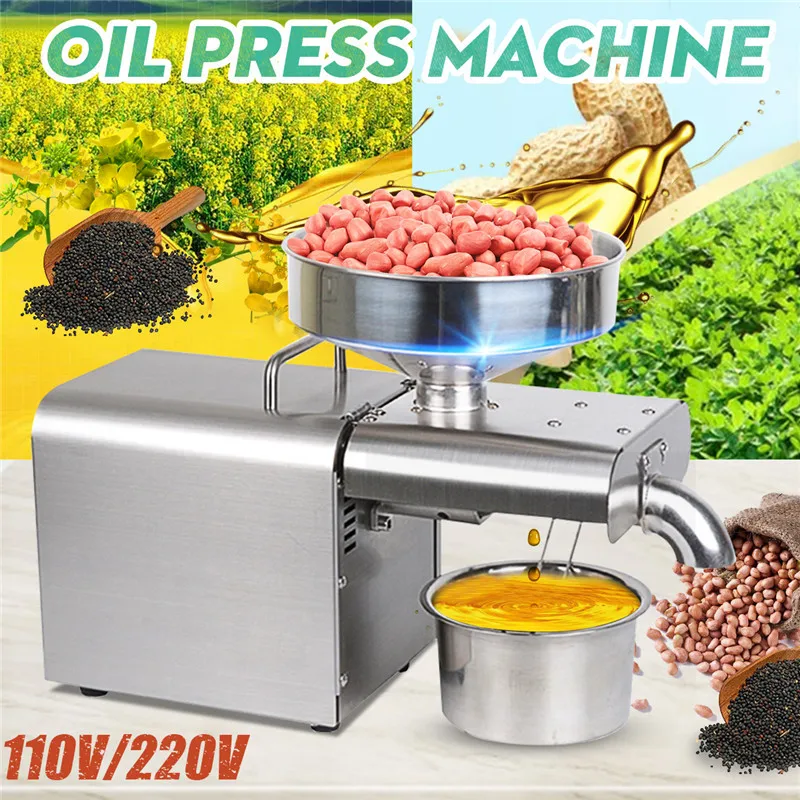 

220V/110X3 Household Oil Press Oil Extraction Machine Cold Heat Olive Sunflower Seeds Hydraulic Intelligent Stainless Steel 820W