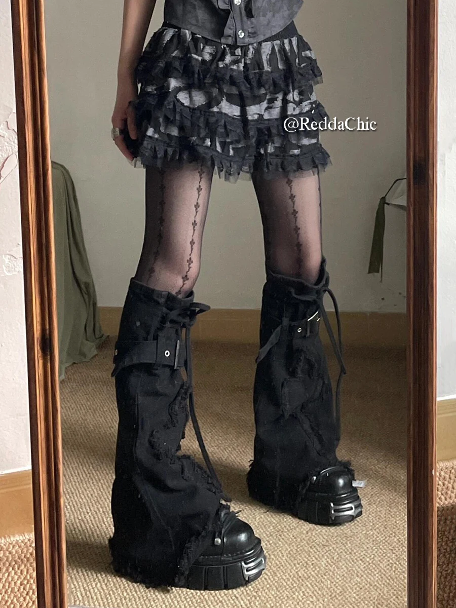 Женские черные гетры мини-юбка юбка с поясом и перекрестными заплатками