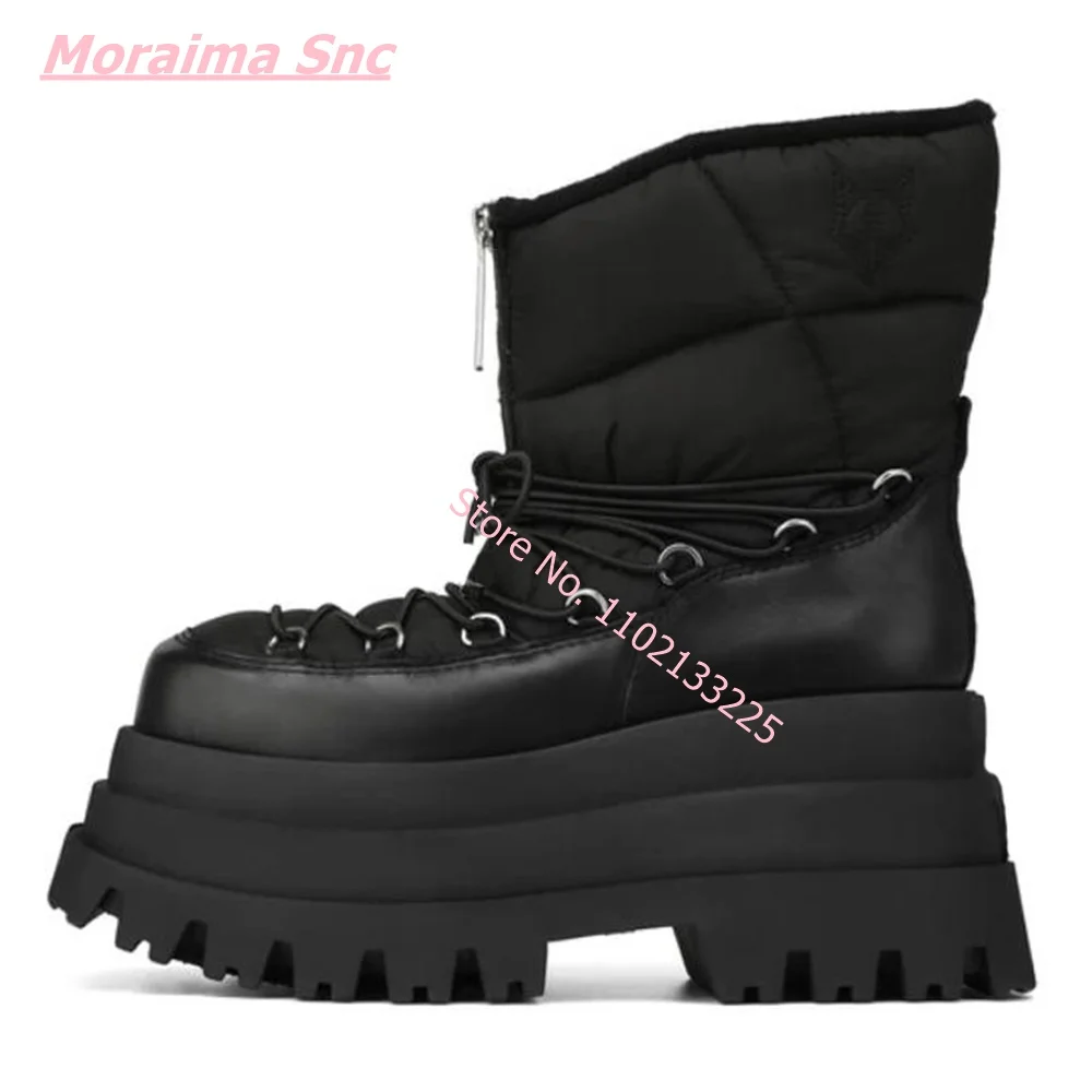 Winter New Women Snow Boots Leather Super High Heel Square Toe Platform PU Down Zipper Lace Up Warm Free Shipping Punk Shoes