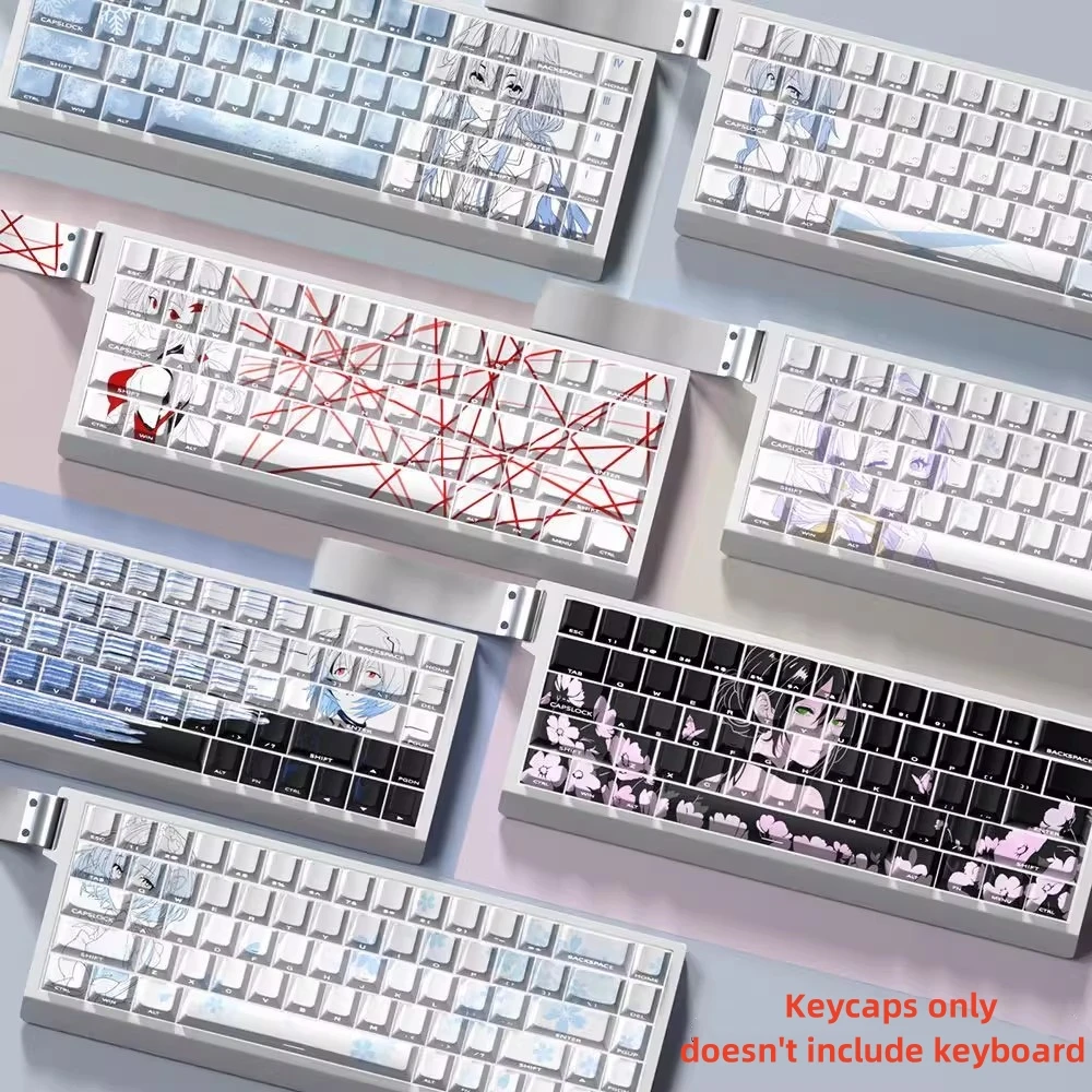 Фото 74 клавиши/набор, игровые колпачки с героями мультфильмов аниме для 60, 61, 65, 67, 68 раскладки клавиатуры Nakano Nino Yuzuriha Inori Ayanami Rei Rem, колпачки для клавиш №1