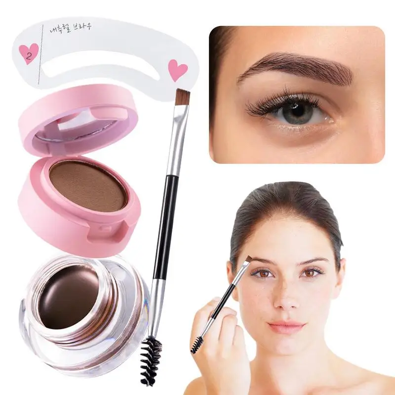 

2-in-1 Brow Pomade Set Long Lasting Smudge Proof Eyebrow Hairline Cream Stencil Kit Dual-Ended Eyebrow Brush Eyebrow Enhancer