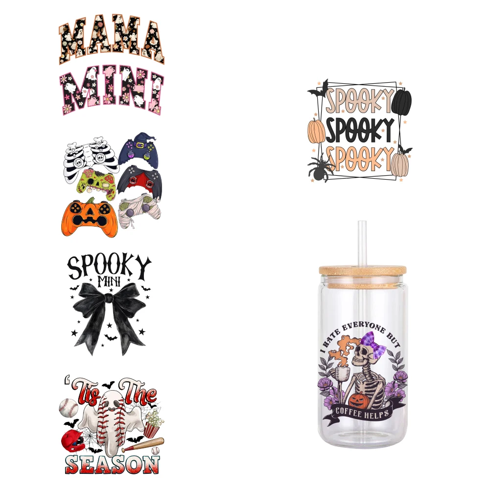 11x12 см Рисунок Счастливого Хэллоуина V DTF переводная наклейка водонепроницаемые