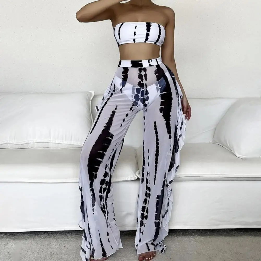 

Stripe 3 Pcs/Set Great Quick Dry Summer Bikini Set See-through Summer Bikini Set Print for Adult