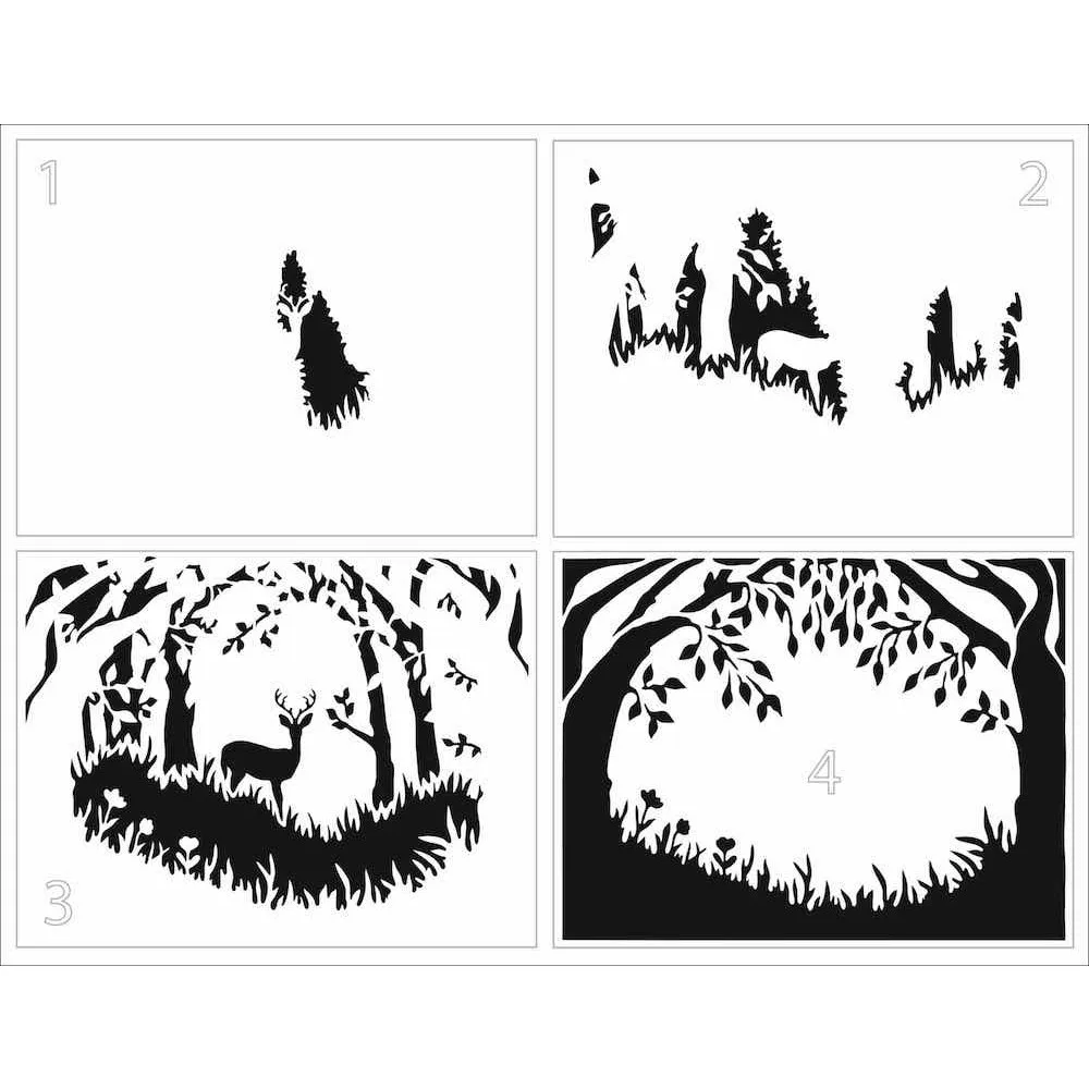 

A2 Layered Forest Scene Stencil Metal cutting Dies Scrapbook Diary Decoration Stencil Embossing Template DIY Greeting Card 2023