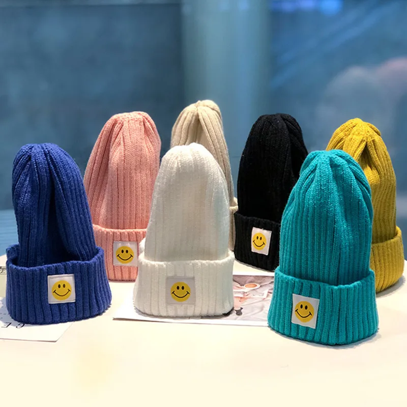 

Winter Striped Smile face sports hip hop beanie cap Winter unisex men casual Warm knitted hats Ski skullies Skullcap gorros
