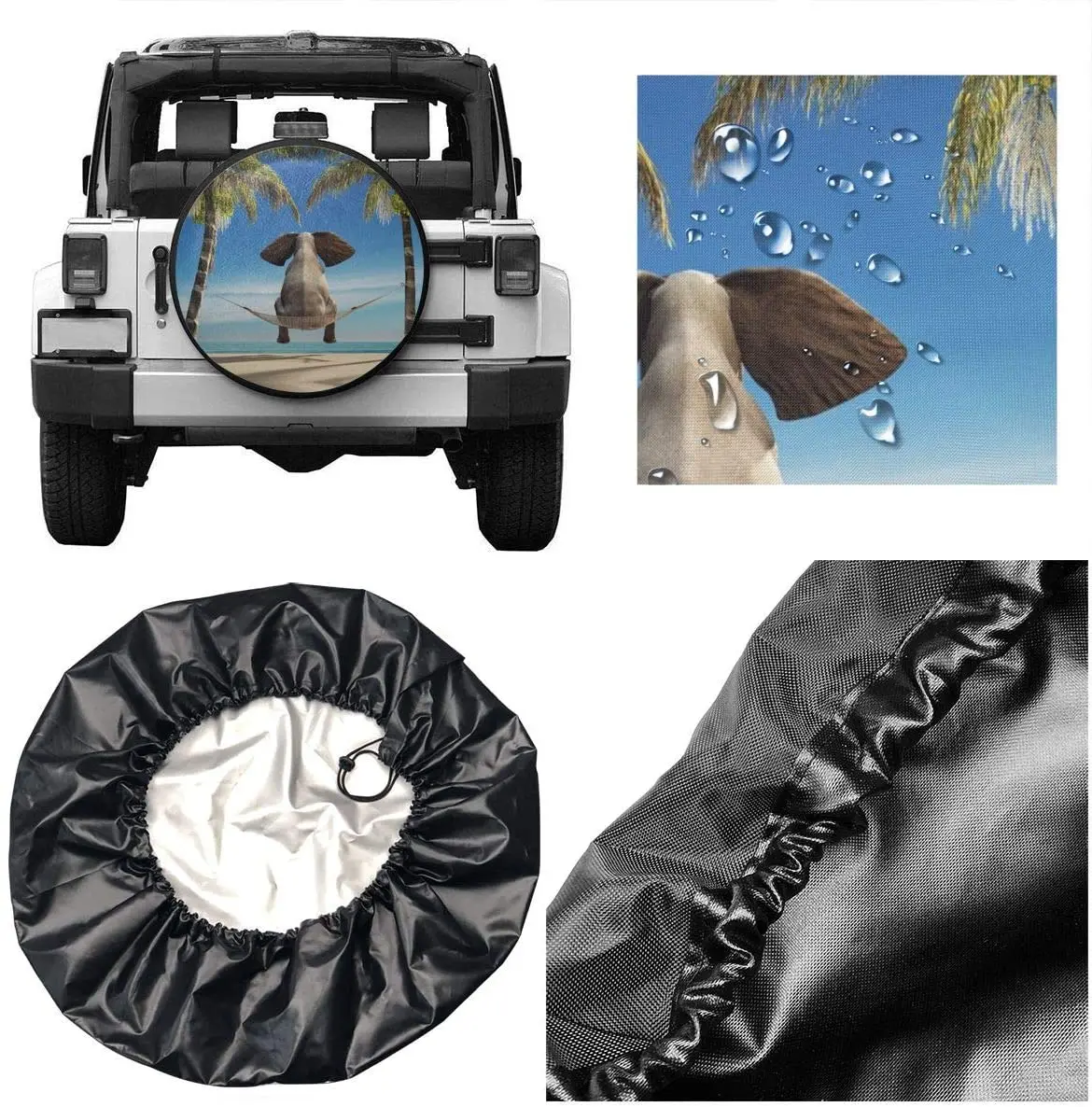 Забавный слон на тропическом пляже с пальмовым деревом запасной чехол для шин