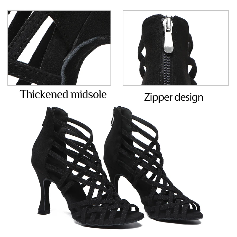 DKZSYIM Women Latin Dance Boots High Top Ballroom Dance Shoes Ladies Girls Soft Soles Tango/Salsa Dance Shoes High Heels 5-10CM