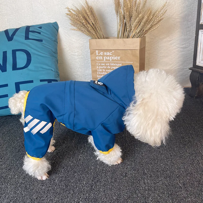 Waterproof Small Dog Clothes Coat Rain Jacket Small Medium Dog Hooded Polyester Four-legged Clothing