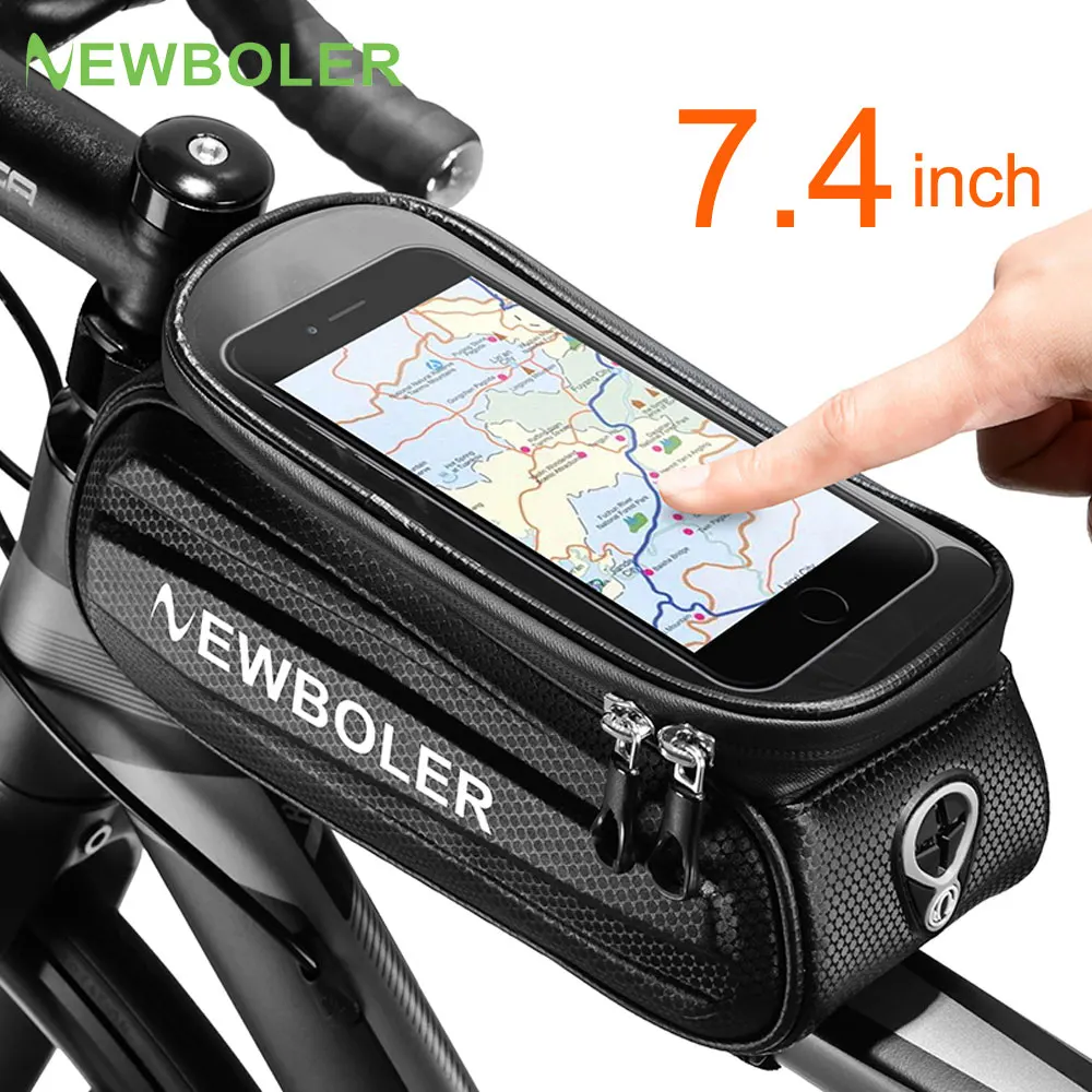 

NEWBOLER Bike Bag 2L Frame Front Tube Cycling Bag Bicycle Waterproof Phone Case Holder 7.4 Inches Touchscreen Bag Accessories