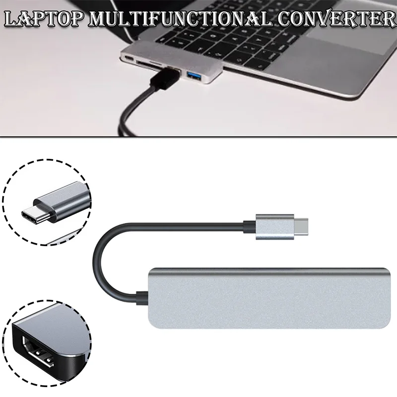 

New 6-in-1 Type C to 4K HDMI Adapter Hub For MacBook/Air/iMac/Ipad Pro USB 3.0 Silver grey Colour Long Service Life Easy to Use