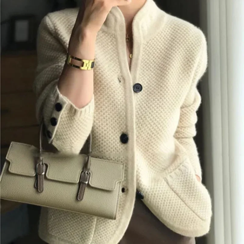 Осенне-зимний утепленный кардиган из 100% кашемира женский свитер с