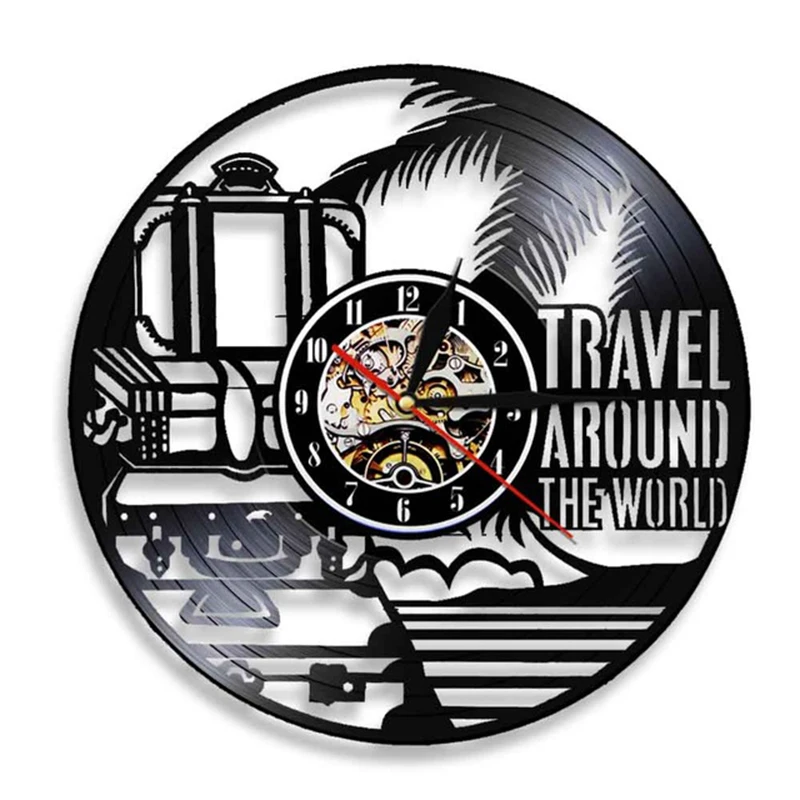 

Travel Around The World Silent Vinyl Record Wall Clock World Wide Tours Led Wall Light Watch Man Cave Bar Decor Modern Design