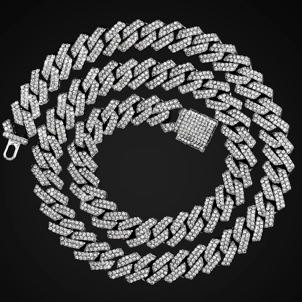 

Iced Out Cuban Chain Paved Rhinestones Necklace For Women Men Full Crystal Miami Cuban Chain Choker Necklace Hip Hop Jewelry