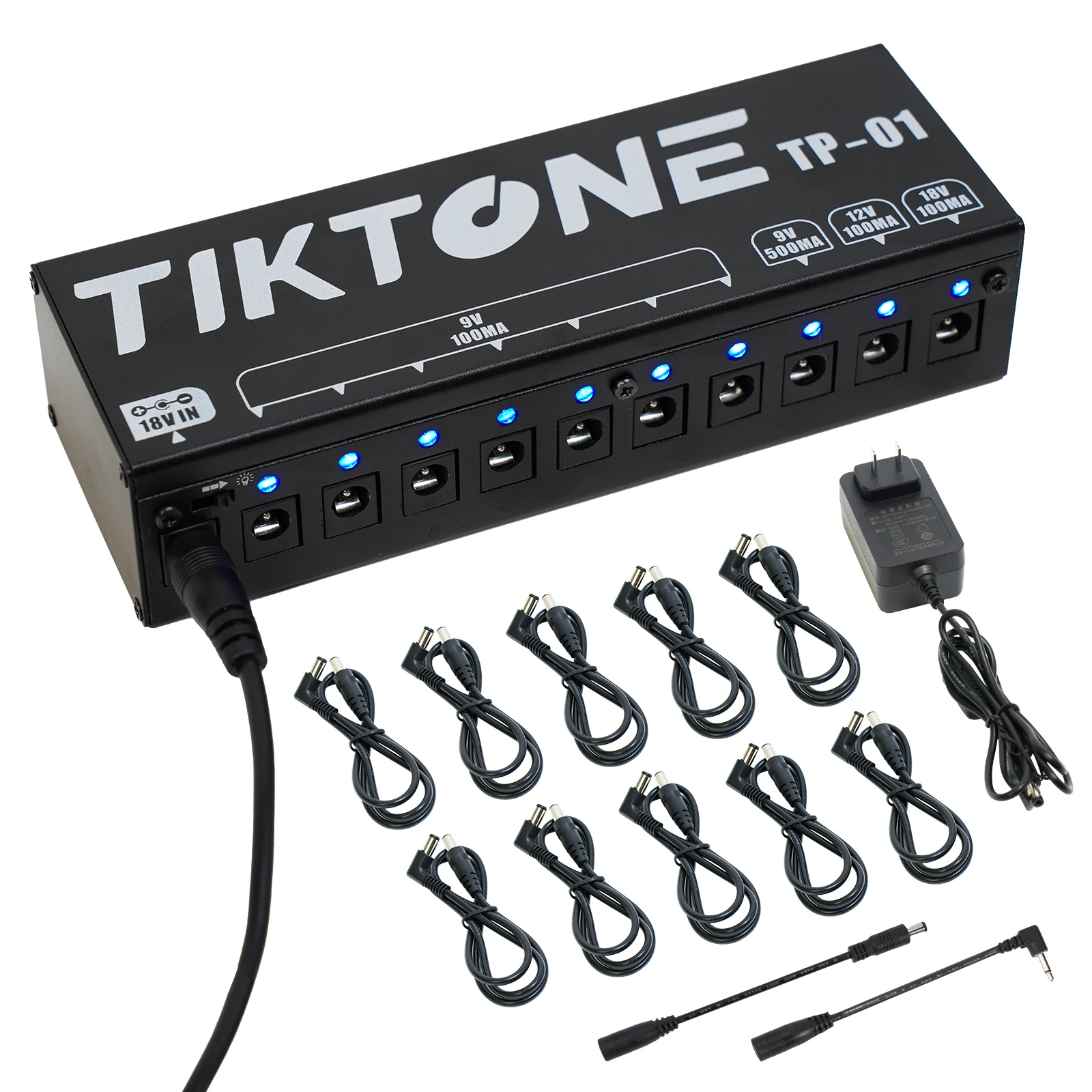 

TIKTONE TP-01 Guitar Pedal Power Supply 10 DC Outputs for 9V/12V/18V Effect Pedal Short Circuit Overcurrent Protection