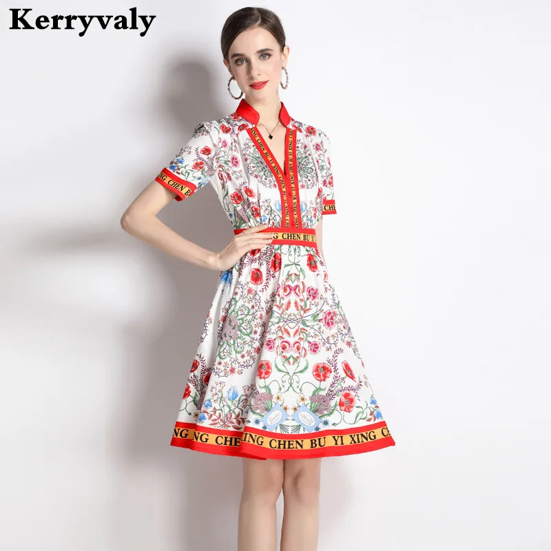 

French Niche High-grade Cooked Royal Retro Dress Women 2022 V-neck Printed Vintage Party Dress Female Vestidos De Mujer K5013