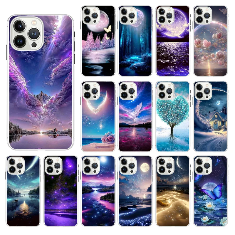 

Nature Sceneary Star Moon Sea Butterfly Tree Phone Case For iphone 14 13 12 11 Pro Max Case For iphone XS MAX X XR SE2 8 7 Plus