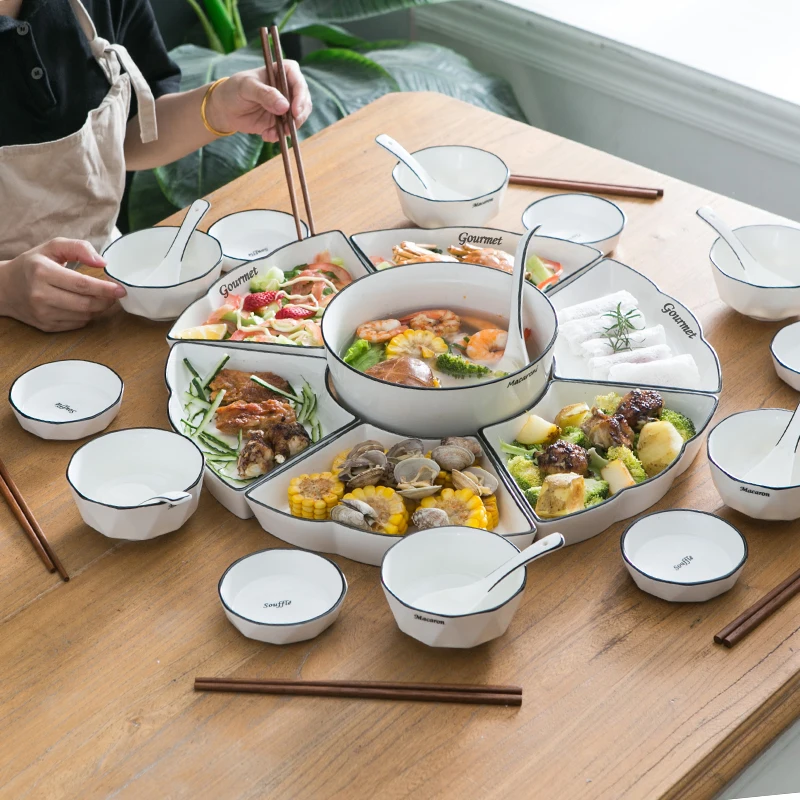 

Vintage Ceramic Plate Set Microwaveable Dining Home Dinnerware Plates Set Bowls Complete Tableware Dishes Vajilla Plates