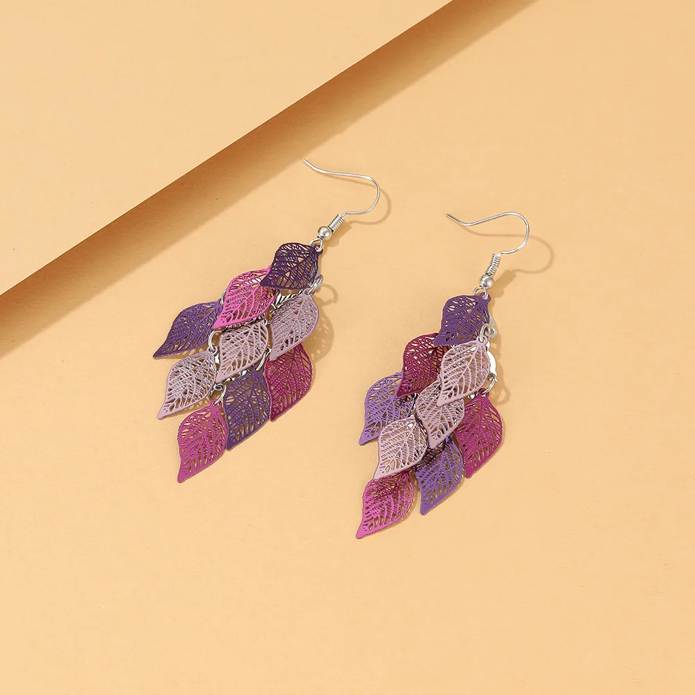 

Vintage Hollow Leaves Drop Earrings Boho Colorful Leaf Long Dangle Earrings for Women Fashion Exaggerated Ear Jewelry Pendientes
