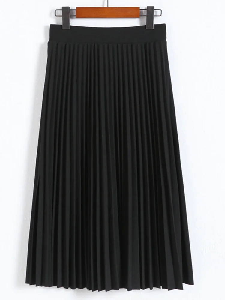 Spring and Autumn New Fashion Women's High Waist Pleated Solid Color Half Length Elastic Skirt Promotions Lady Black Pink |