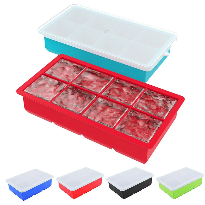 

4/6/8Grid Ice Cube Mold MultiColor Square Large Ice Tray Mold Big Cubitera Food Grade Silicone Tray Mold Ice Maker Ice Cube Tray