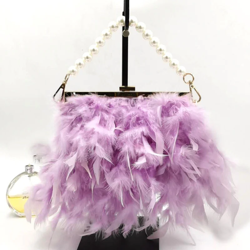 

Роскошная модная женская сумка 2023, вечерние сумки с бахромой из страусиного меха и перьев, женские повседневные клатчи, свадебные кошельки, сумочка на цепочке