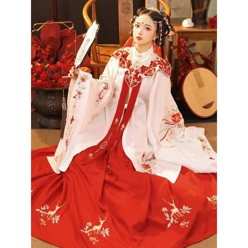 Женское сказочное китайское традиционное платье Hanfu костюм с вышивкой на плечах