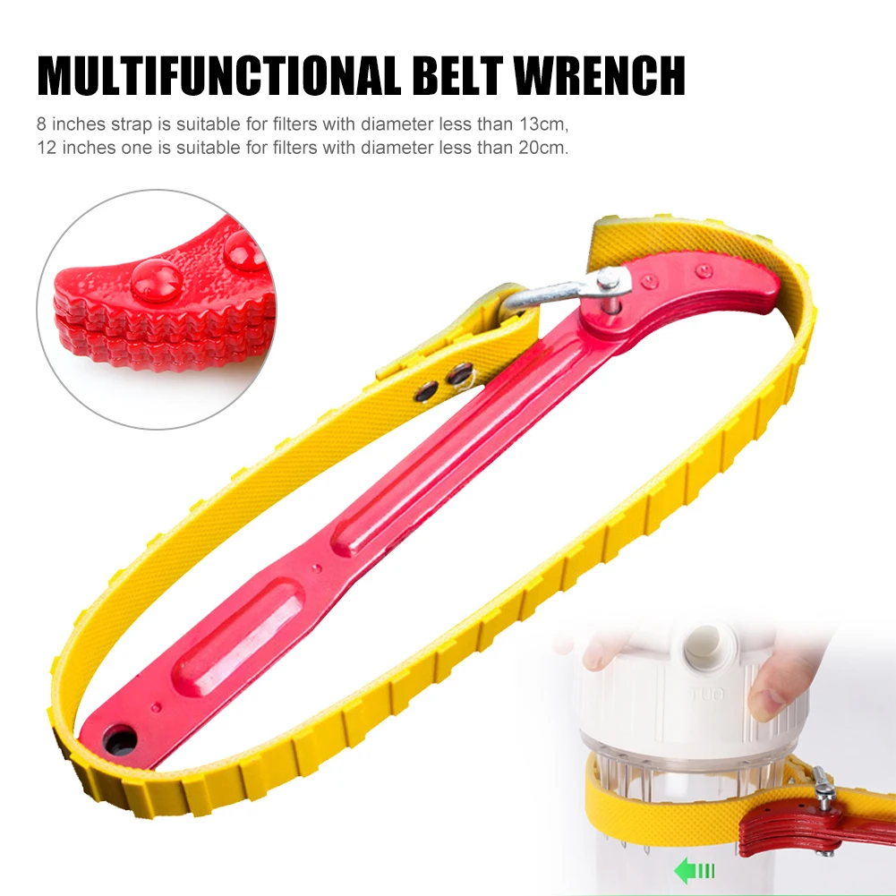 

8inch/12inch Belt Strap Wrench Oil Filter Strap Opener Wrench Adjustable Puller Non-Slip Strap Universal Oil Filter Spanner