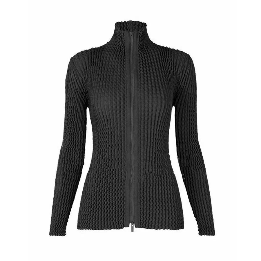 

Оригинальный плиссированный вязаный кардиган миаке Mianyi, Женский Топ Премиум-дизайна, куртка на молнии с воротником-стойкой, женская осенняя одежда 2023