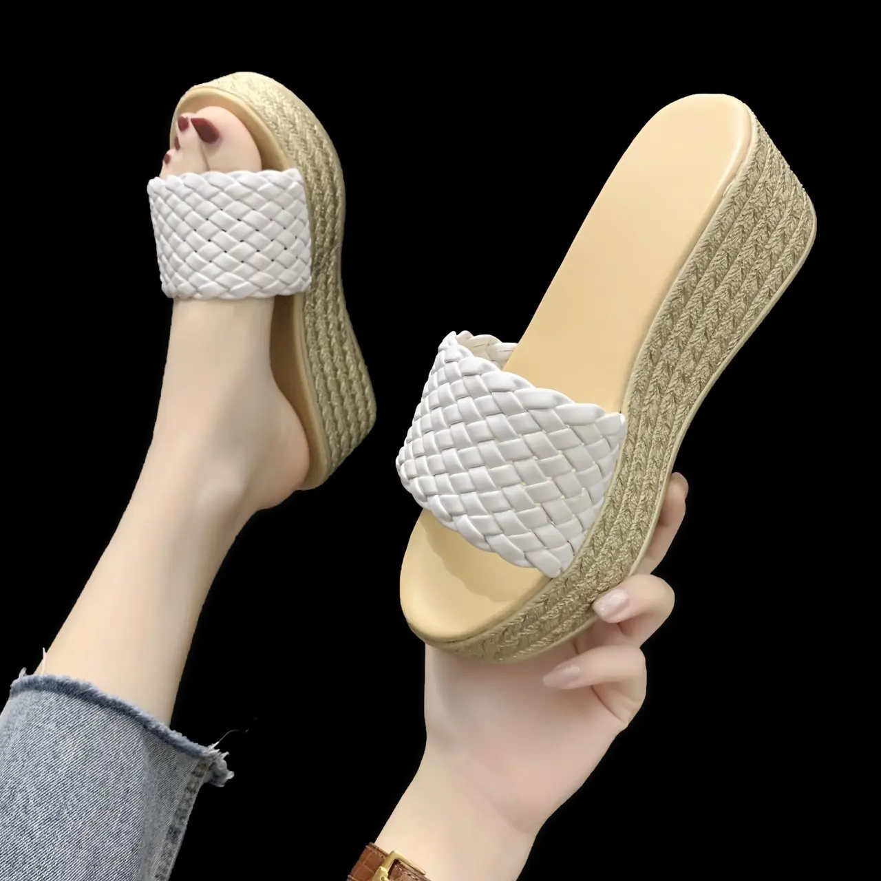 

Slippers Casual Flat Shoes Female Platform Slides On A Wedge Slipers Women Heeled Mules Luxury 2022 High Rome PU Fashion Rubber