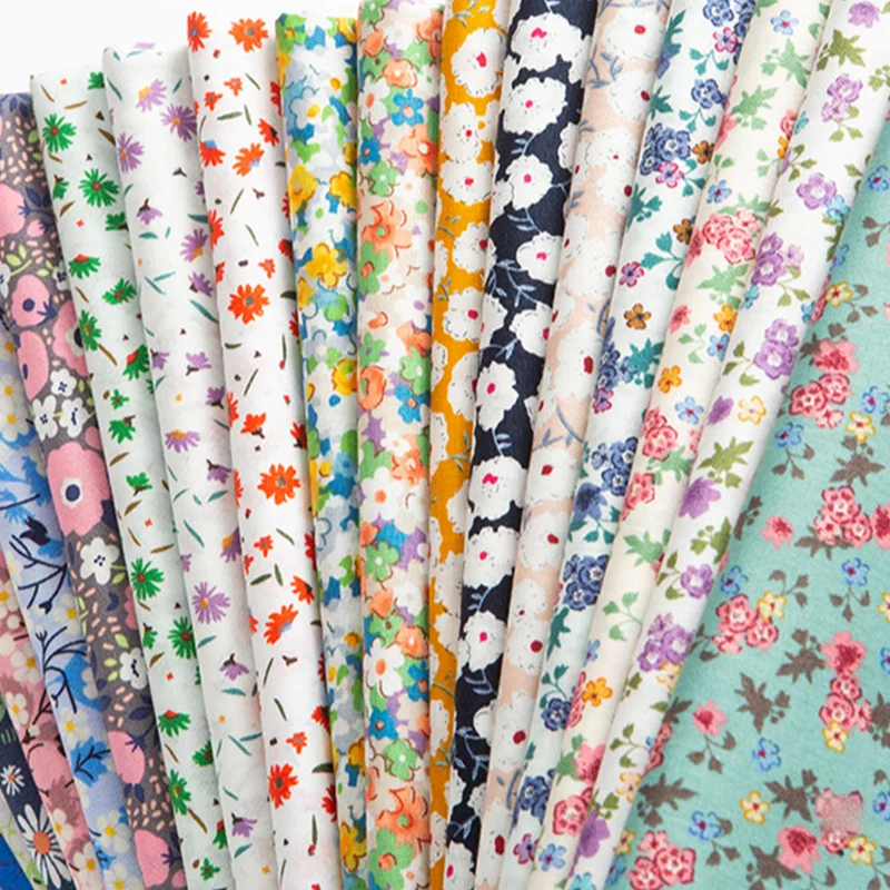 

Printed Cotton Fabric By The Meter for Sewing Clothes Baby Dresses Skirts Thin Flowers Fashion Blue Small Floral Cloth Handmade