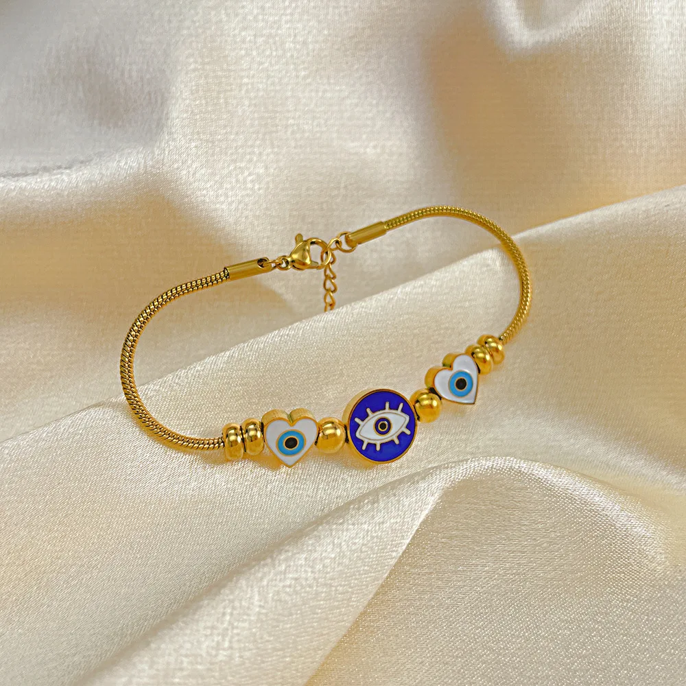 Dropshipping Titanium steel love colorful oil drip devil's eye stainless steel bracelet