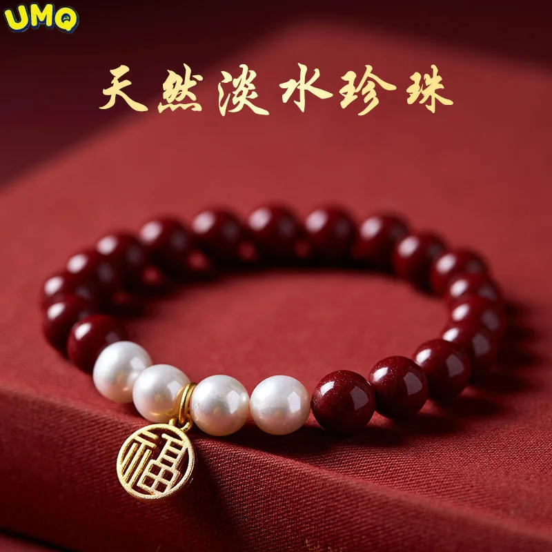 

High Quality 18k Gold Plated 925 Silver Natural Freshwater Pearls High Quality Natural Crystal Cinnabar Women Jewelry Bracelet