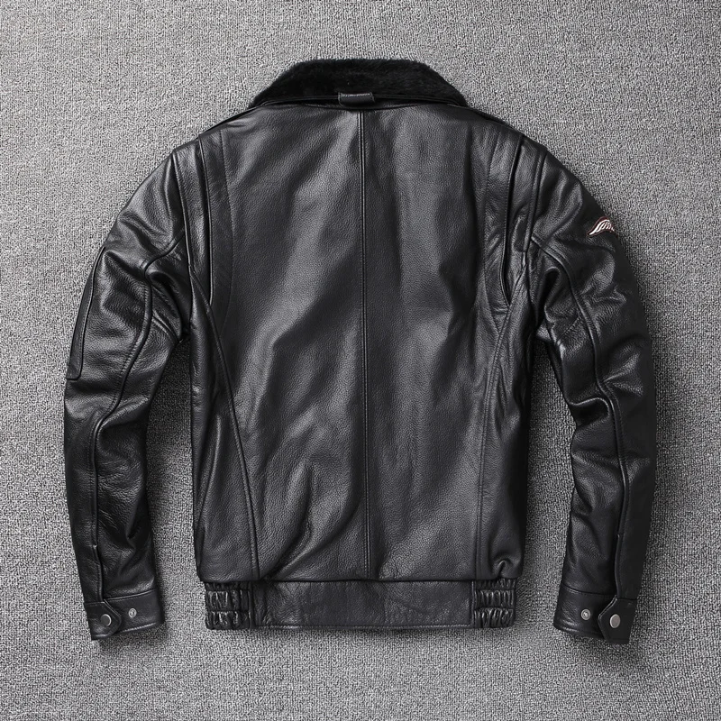 

Men's Vintage First Layer Cowhide Air Force Bomber Jacket Detachable Fur Collar Plus Cotton Plus Size Leather Men's Coat