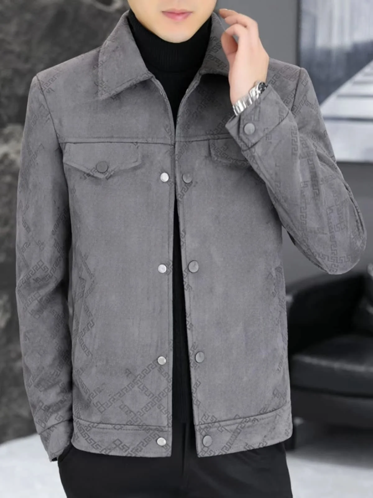 Новая осенне-зимняя замшевая куртка мужская модная шерстяная с лацканами