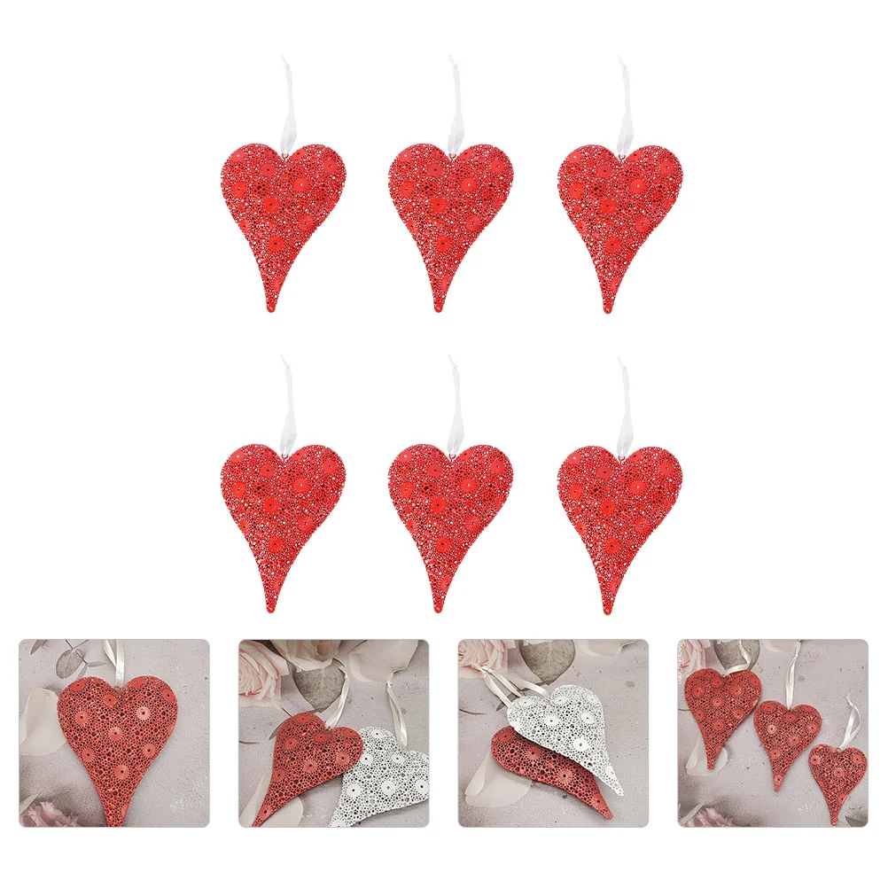 

6pcs Valentine's Day Heart Pendant Hollow-out Romantic Valentine's Day Pendant Heart Hanging Decor