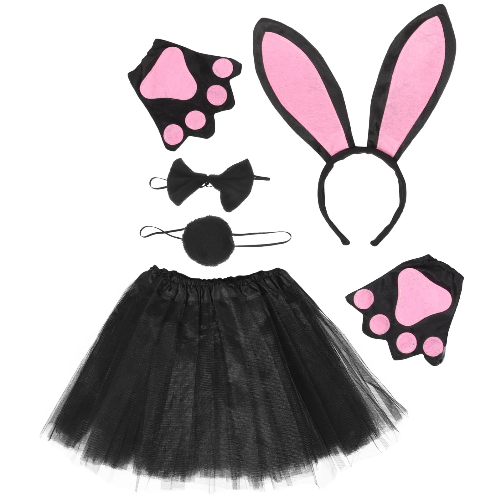 

1 Set Animal Ears Headband Halloween Rabbit Costume Tail Prop Bowtie Gloves Tutu Skirt