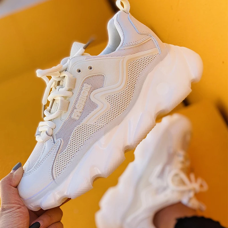 

Women Mesh Breathable Sneakers Platform Vulcanized Woman Wedges Female Lace Up Sport Shoes Ladies Height Increasing Footwear