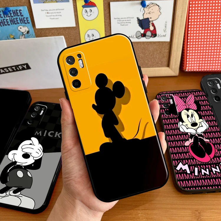 

Cute Mickey Minnie Mouse Case For Xiaomi Redmi Note 10 10S 10T Pro For Redmi Note 10 5G Phone Case Soft Silicone Cover Black