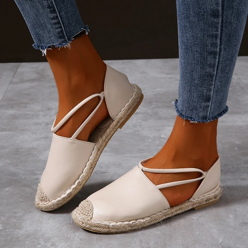 

2022 Summer Retro Baotou Flat Shoes Casual Straw Fisherman Shoes Solid Color Single Shoes Women's Outdoor Casual Women's Shoes