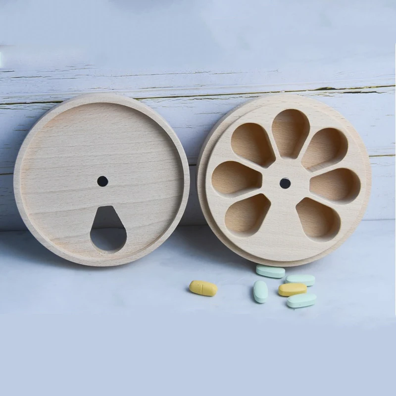 

7 Days Weekly Wooden Pill Case Storage Box Wood Pillbox Compartment Medicine Tablet Dispenser Travel Medicines Case Organizer