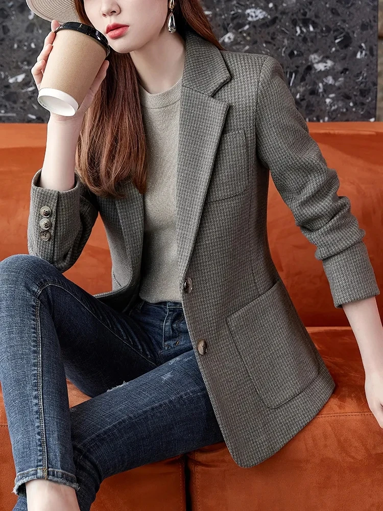 Высококачественный серый пиджак женский новый корейский Повседневный стиль