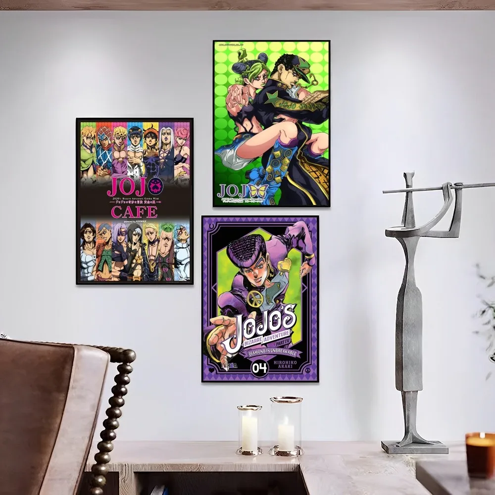 

Hot Anime JoJo's Bizarre Adventure Poster Self-adhesive Art Poster Retro Kraft Paper Sticker DIY Room Cafe Vintage Decorative